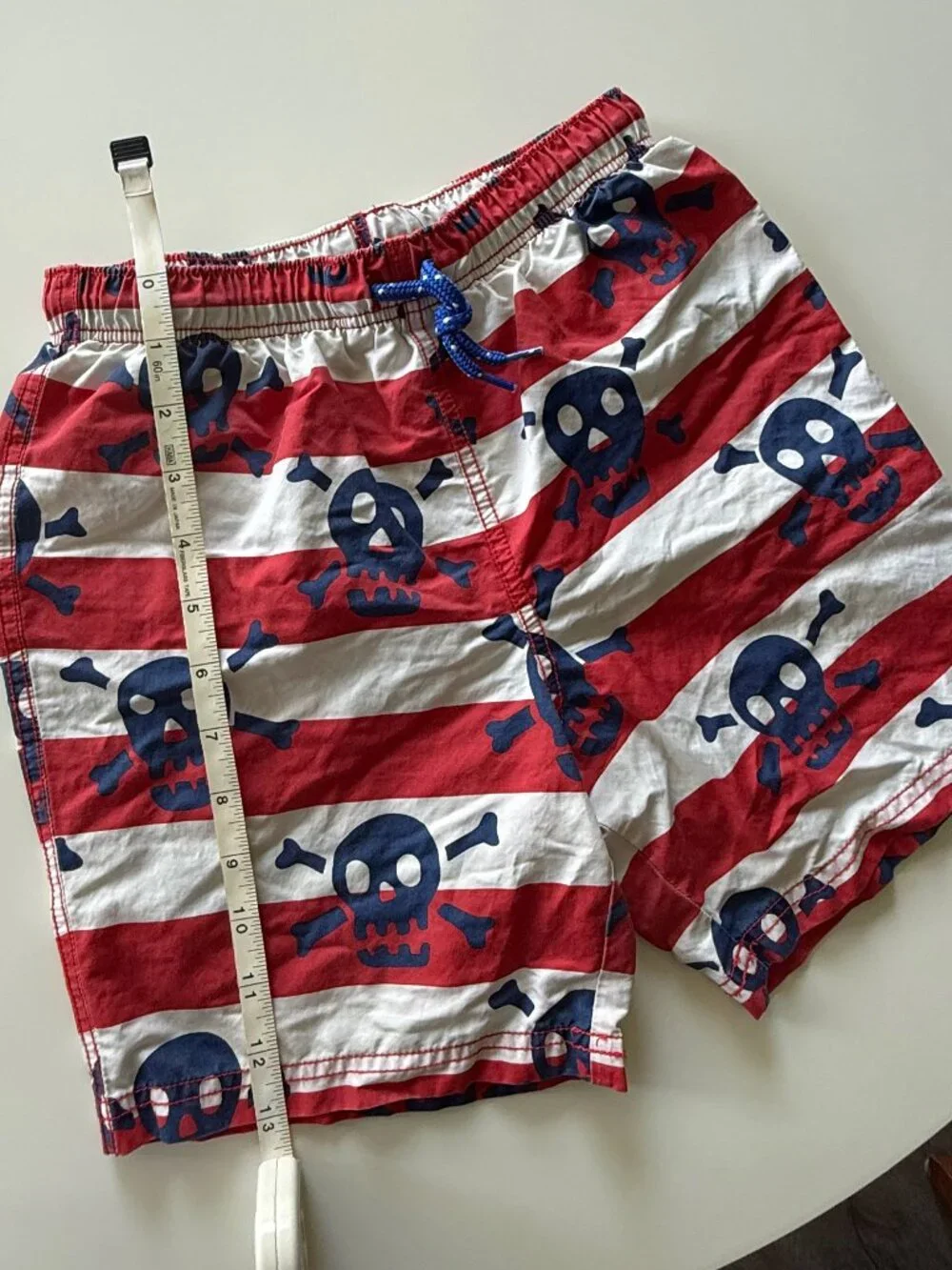 Mini Boden Boys Pirate Skull Crossbones Striped Swim Trunks Shorts 9 10Y 140cm